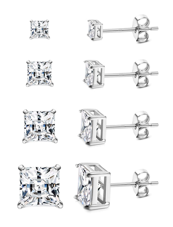 MILACOLATO Cubic Zirconia Stud Earrings for Women Men | 18K Gold Plated Hypoallergenic Sterling Silver Post Earrings | Big Brilliant Simulated Diamond CZ Halo Stud Earrings for Sensitive Ears 18K White Gold Plated - Square CZ