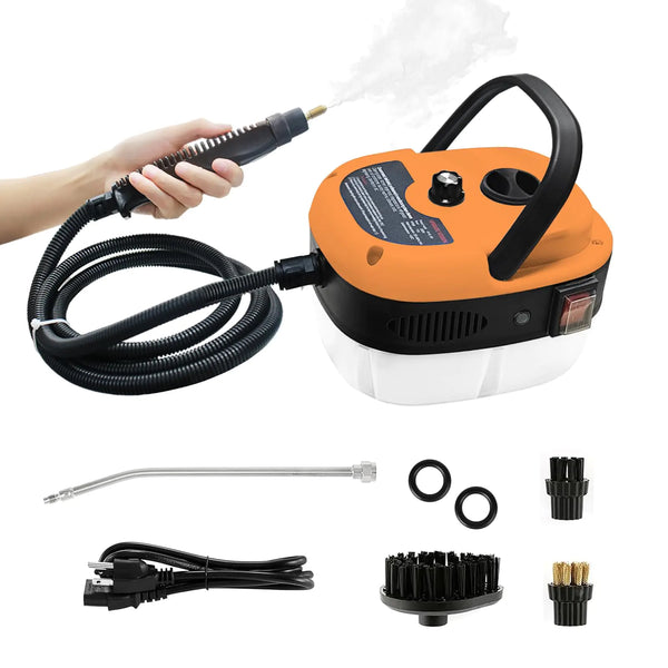 Handheld Steam Cleaner 2500W Pressurized Steam Cleaner with 3 Brush Heads Portable Steam Cleaner for Home Car Furniture Kitchen Bathroom and Wall Orange