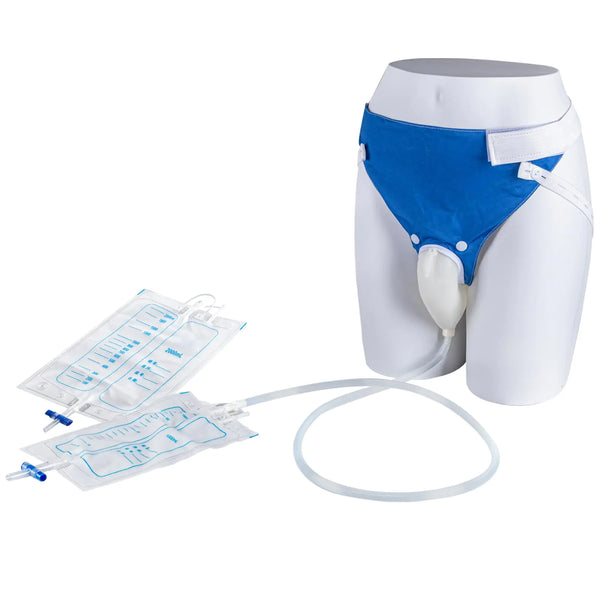 YOOGUSTO Wearable Urinal Bag with Reusable Silicone Urine Catheter Bag (2000ml & 1000ml) Portable External Urine Collector Bag for Elderly Men Blue